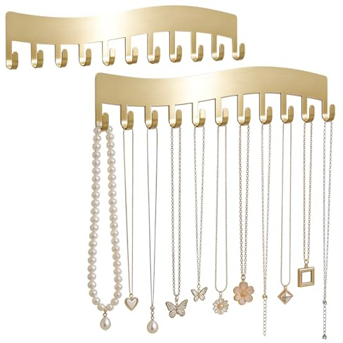 SZHUGEKI 2 Pièces Porte Bracelet et Bijoux Mural, Organisateur Mural Robuste Porte Bijoux Mural pour Colliers, Bagues, Bracelets, Boucles d'Oreilles，Or Design