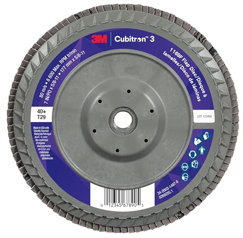 3M Cubitron 3 Flap Disc 1169F, 40+, T29-Conical Quick Change, 7 in x 5/8 in-11, 5 ea/Case
