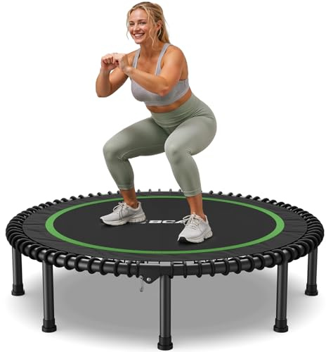 BCAN Foldable Mini Trampoline 102/122cm Fitness Trampoline for Adults with Heavy Duty Rubber Ropes, Stable and Quiet Training Equipment, Ideal for Indoor & Garden Training (122cm-green)