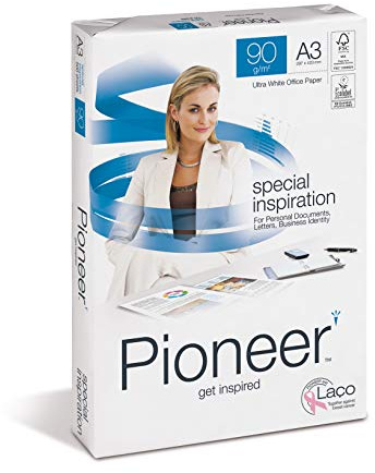 Pioneer kontorspapper – vit kopieringspapper, 90 g/m², A3, FSC mix 70% – kartong à 5 paket med 500 ark