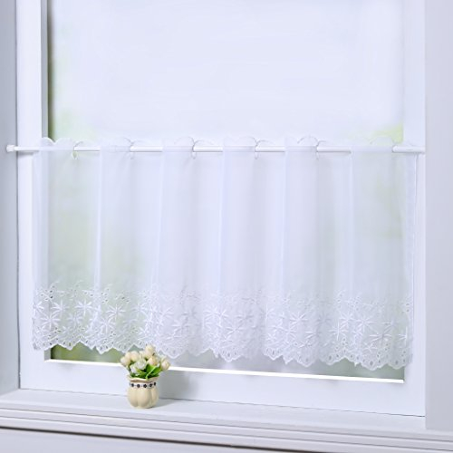 Joyswahl Scheibengardine Voile Bistrogardinen mit Lochleiste Jasmin Kurzgardine HxB 60x140cm Weiß 1er Pack