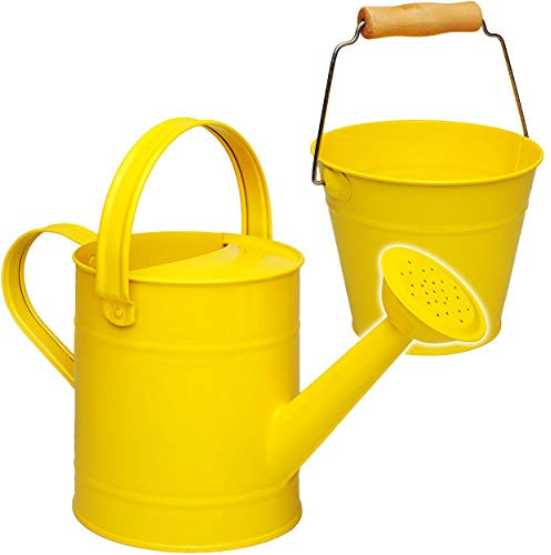 2 TLG. Set: Kleiner - Eimer + Gießkanne - Metall - gelb - 1,5 Liter - Blech Kindereimer Blecheimer/Metalleimer Sandeimer/Kindereimer Garteneimer - Pflanze..