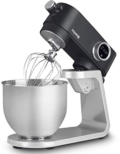 H.Koenig Planetaria multifunzione 5L KM120 in acciaio inox Grigio opaco, Potente 800W, Impastatrice 8 velocita, Frusta, mixer, ganciom, coperchio anti-schizzo