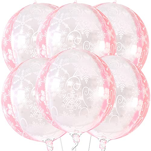 KatchOn Huge 22 Inch Pink Snowflake Balloons - Pack of 6, Princess Birthday