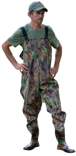 DNA Leisure Mens PVC Camo Colour Waterproof Chest Waders For Flood Work Carp Fly Fishing Sizes 7 8 9 10 11 12 (EU Size: 43 UK Size:9)