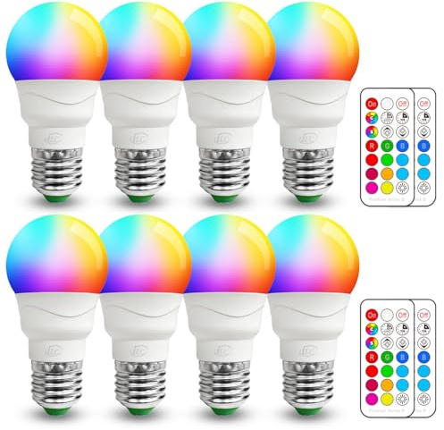ILC RGB LED Light Bulb, Color Changing Light Bulb, 40W Equivalent, 450LM, 2700K Warm White 5W E26 Screw Base RGBW, 12 Color Choices - Timing Infrared Remote Control (8 Pack)