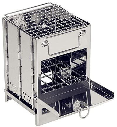 Hölzerner Campingkocher, tragbarer faltbarer Holzofen mit Tragetasche für Outdoor-Aktivitäten, Wandern, Picknick, Grillen, Überleben im Freien beim Kochen, Wandern und Jagen (Silver-Small)