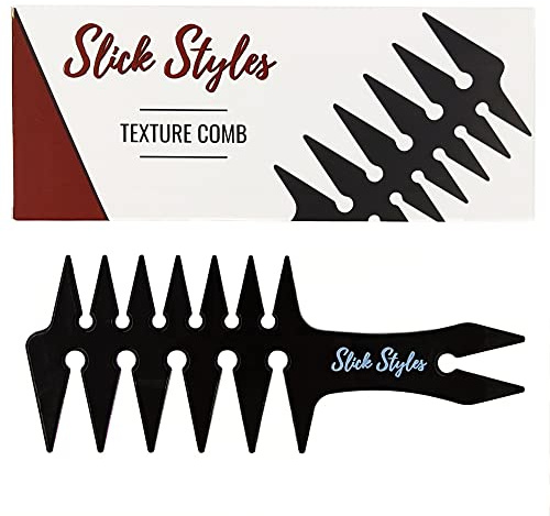 Slick Styles Texture Comb, Large Mens Black Hair Styling Wide Tooth Barbers Comb, 200mm x 80mm with Fantail Handle