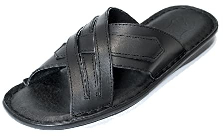Kristian Shoes 22 Chausson Homme - Claquette Hommes Été Cuir Fait à la Main dans l'UE - Pantoufles Confortables et Élégantes - Noir 41