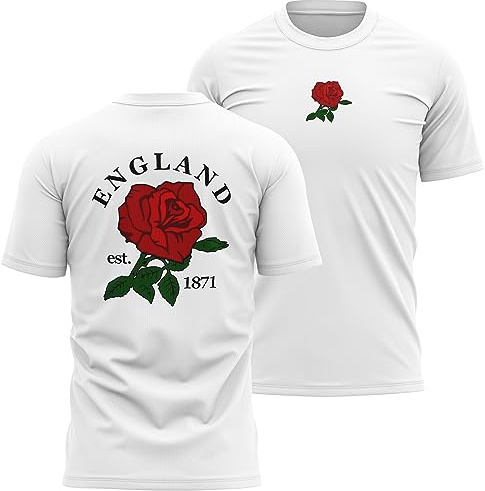 England Supporters Rugby T Shirt Mens English 1871 England Rose Badge Tee, L, White