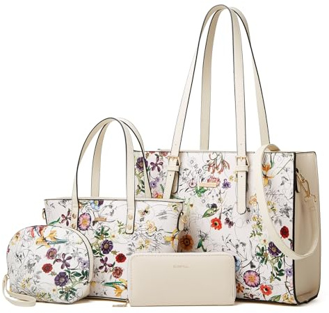 Women Fashion Synthetic Leather Handbags Tote Bag Shoulder Bag Top Handle Satchel Purse Set 4pcs