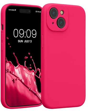 kwmobile Carcasa Compatible con Apple iPhone 15 Funda - Case TPU y Silicona con Interior de Microfibra - Suave Protector antigolpes para móvil - Rosa neón