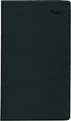 Zettler - Taschenplaner 2025 schwarz, 9,5x16cm, Taschenkalender mit 32 Seiten und Registerschnitt, 1 Monat auf 2 Seiten, separates Adressheft, Wochenzählung, Mondphasen und deutsches Kalendarium