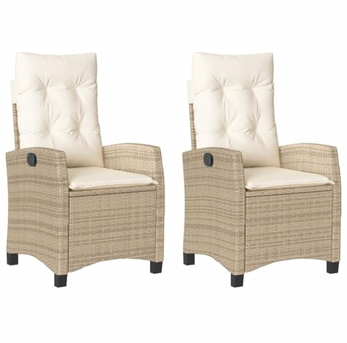 vidaXL Justerbara trädgårdsstolar 2 st med dynor beige konstrotting