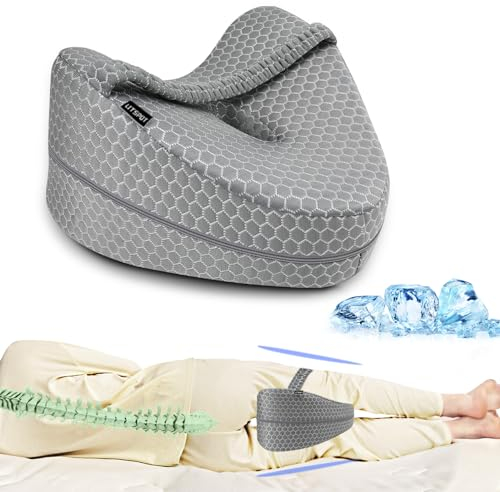 LITSPOT Kniekissen für Seitenschläfer, Ergonomisches Beinkissen Memory Schaum Seitenschläferkissen mit Kühlender Bezug, Orthopädisches Lagerungskissen für Optimale Unterstützun, Grau.