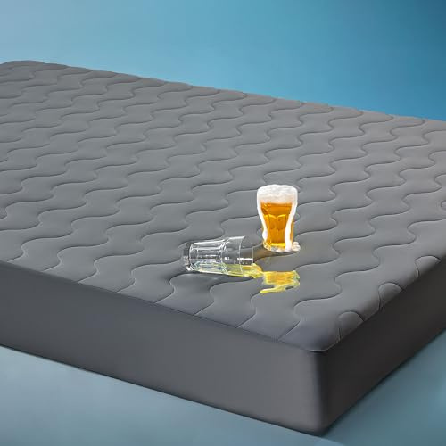 Sonive Matratzenschoner 200x200, Jersey Gesteppte Matratzenauflage,für Matratzentopper bis 38 cm Matratzenhöhe, mit Nanotex, Bettlaken für Boxspringbett Topper,Dunkelgrau