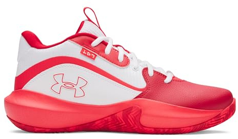 Under Armour Unisex Lockdown 7, Breathable and Lightweight Basketball Shoes, Basketball Trainers with EVA Midsole and Traction,White / Red / Racer Red,12