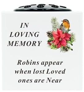 In Loving Memory White Plastic Robin Memorial Rose Bowl Flower Vase Grave Plaque Tribute Ornament