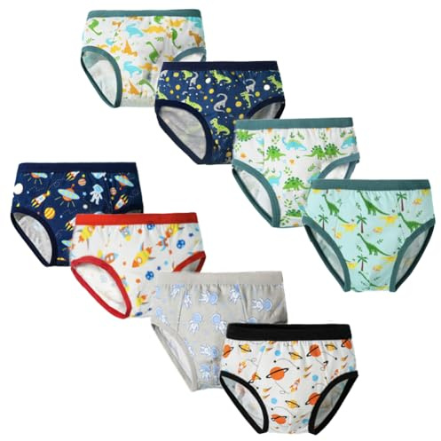 FedMois Culotte Slips en Coton pour Garçons Boxer sous-vêtement, Lot de 8, Dinosaures et Planètes, 3-5 Ans