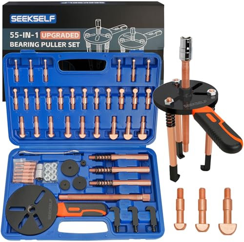 SEEKSELF 55-IN-1 Bearing Puller Kit, Blind Hole Bearing Puller Set, Inner Outer Bearing Separator Tool Internal External Bearing Removal Gear Splitter Pull Tool, Blue Storage Box