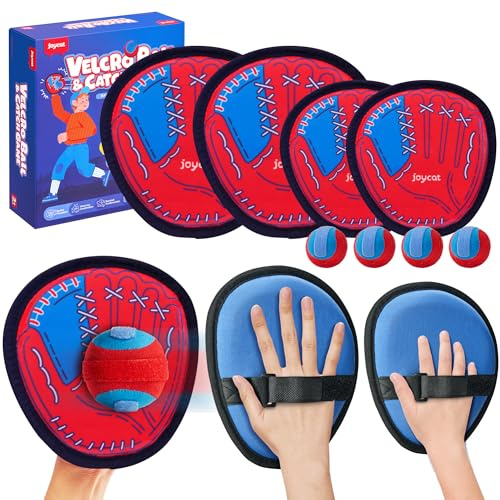 JoyCat Toss and Catch Ball Game, 2 Adult & 2 Kids Paddles Sticky Ball Set, Family Outdoor Catch Game for Beach, Backyard & Pool, Birthday Gifts for Boys Girls Ages 3+
