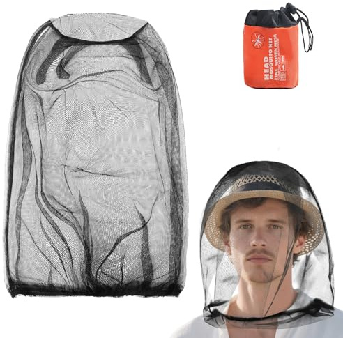 Zanzariere per la testa, zanzariera per la testa, protezione da mosche e insetti per campeggio, escursionismo, pesca, giardinaggio, safari, adatta a tutti i cappelli per uomo e donna (nero)