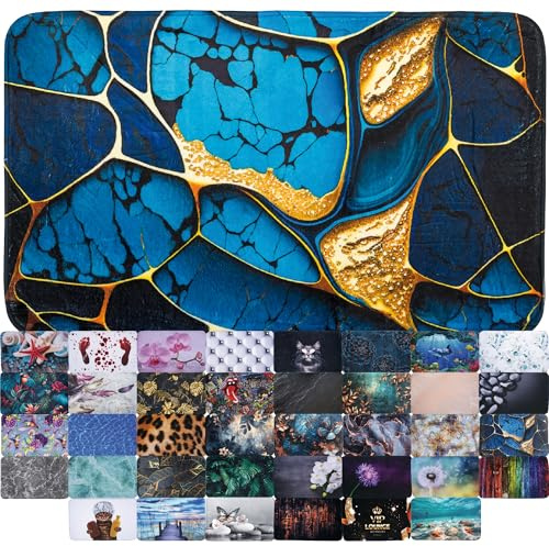 Sanilo Badteppich, viele schöne Badematten zur Auswahl, Badvorleger sehr weich und rutschfest, waschbar und schnelltrocknend (Marmor Cobalt, 70 x 110 cm)