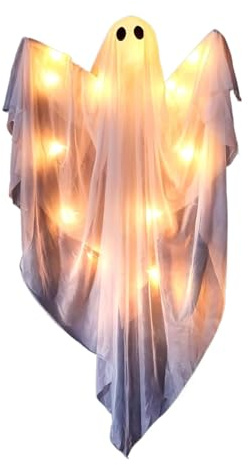 Decorazioni fantasma di Halloween | Fantasma Luminoso LED | Figure appesi spaventose e con suono e luce per esterni casa, finestra, porta notte festa giardino
