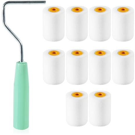 10 Stück Farbroller Set Klein, Schaumwalzen mit Farbroller Bügel, Mini Malerrollen Set,Lackierwalze Schaumstoffrolle Lackrollen,für Malerbedarf und Möbel Malerei(56mm*34mm),Malerwalze Schwamm