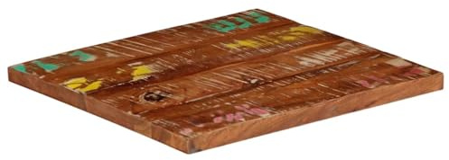 Bucmath Tischplatte 50x50x3,8 cm Quadratisch Altholz Massiv, Rustikales Design, Recyceltes Holz für Zuhause und Gewerbe, Braun