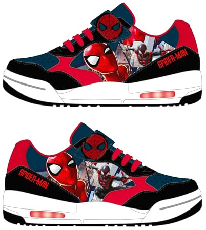 Scarpe Ginnastica Sneakers per Bambini Spider-Man Luci LED, Suola Luminosa, Luce Rossa,Varie Taglie (Nero Rosso, Sistema Taglie Calzature EU, Bambino Piccolo (2-5 Anni), Numero, Media, 26)
