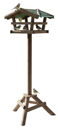 Relaxdays Vogelfutterhaus mit Ständer, Wildvögel füttern, Garten & Terrasse, freistehendes Vogelhaus, Tannenholz, braun