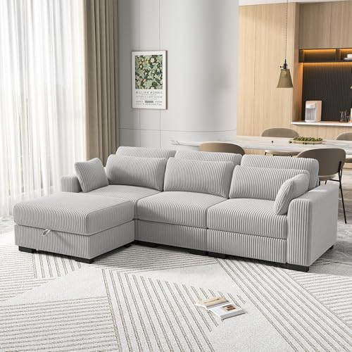 KOOPMAD Divano angolare con funzione di sonno, divano imbottito a 3 posti, divano ad angolo modulare, divano letto a forma di L, divano letto, divano letto, divano letto, divano letto e divani, per