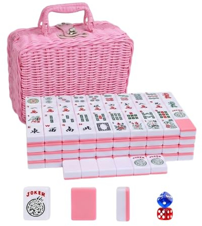 SHWorkshop Set Mahjong americano da 166 piastrelle, kit da viaggio con schede, spintore per piastrelle e custodia, per gli amanti del Mahjong