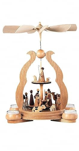 Müller Piramide di Natale Storia Sacra Piramide Arcata, 2 Piatti, 1 Piano, 34 cm di Altezza, Naturale con lumini, Originale Monti Metalliferi Seiffen