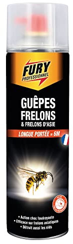 FURY - Mousse Nids Guêpes & Frelons - Elimination des Nids - Insecticide - Efficace sur Frelons Asiatiques - 500ML - Fabrication française, Blanc