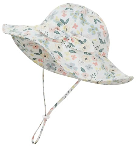 Baby Girl Sun Hat Summer Beach Hats UPF 50+ with Wide Brim Strap Bucket Hat