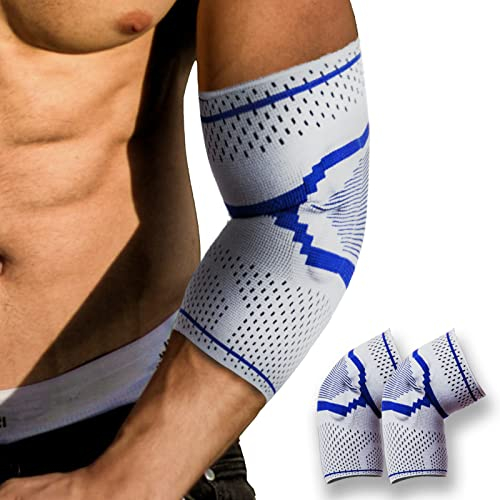 GIRYES Ellenbogenbandage 2 Stücke,Rutschfeste Ellbogenstütze,Kompressionsarmstützen für Tennisarm, Arthritis, Sehnenentzündung, Gelenkschmerzen, Feuchtigkeitstransport,Golfer- Ellenbogen(M)