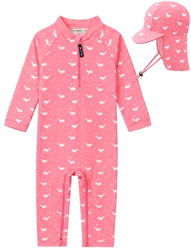 weVSwe Traje De Baño para Niñas UPF 50+ Gorro De Natación De Manga Larga para Niños Pequeños Ballena Rosa 6-12 Meses