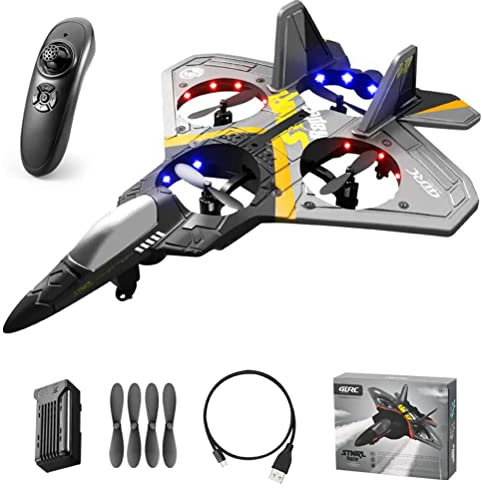 Remote Control Plane RC Airplanes, Remote Control Drone for Kids and Beginne, Easy to Fly and Hover, RC Quadcopter Fighter Jet with 360° Flip, LED Light Indication, 2 Blade Propellers