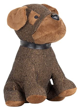 Paoletti Boston Herringbone Dog Doorstop – Heavyweight, Sand Filled, Decorative Animal Door Stopper, Polyester, 17 x 18 x 30 cm