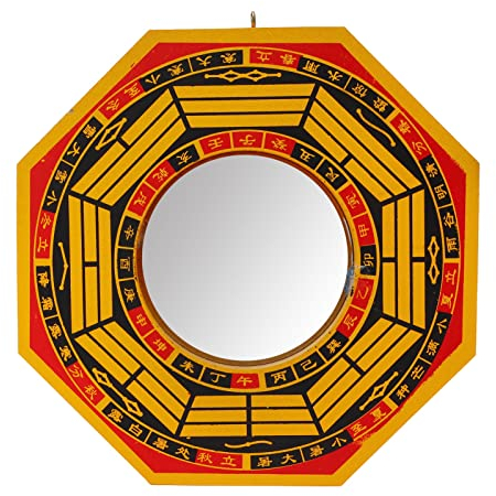 HERCHR Bagua-Spiegel, traditioneller Feng-Shui-Spiegel, achteckig, mit Holzrahmen, Tür zum Aufhängen, Ornament für Zuhause, Geschäft, viel Glück