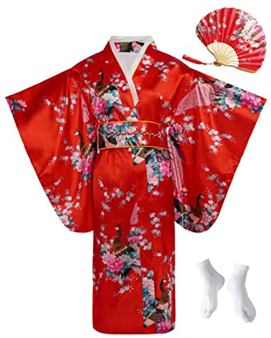 CRFASIBE Japanese Traditional Dress Kimono Robe for Kids Girls Yukata Kimono Anime Cosplay Robe