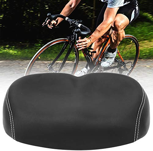 Nasenloser Fahrrad-Prostata-Sattel aus Schwarzem Pu-Leder, Breiter, Bequem, Atmungsaktiv, Dämpfend, Weiches Fahrradkissen (Schwarz)