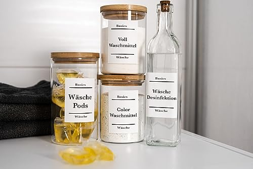 Wäsche Aufkleber- 80x60mm Haushalts-Aufkleber von Endi-Haft-Home, weiß-matte Etiketten - 9 Haushaltsetiketten pro Set (Basic Wäsche Kollektion)
