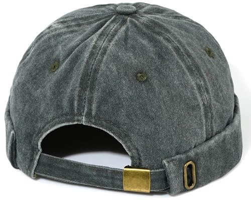 MESU Mens Docker Cap Brimless Hats Worker Sailor Cap Rolled Cuff Retro Beanie Hat Army Green