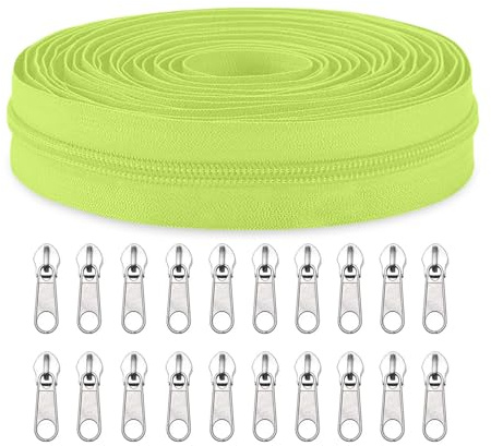 Sawoake #3 Nylon Coil Zippers by The Yard Bulk 10 Yards with 20pcs Zipper Sliders for DIY Sewing Tailor Craft Bag Garment Home Textile…(AppleGreen)