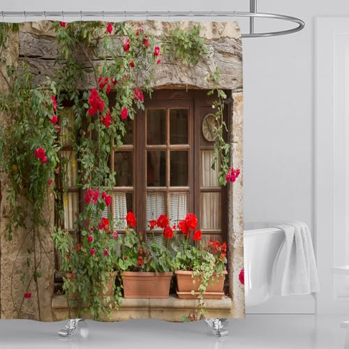 mefound 3D Garden Shower Curtain Backdrop Outdoor Bathroom Decoration Waterproof Mould Proof & Mildew Resistant Shower Curtain with 12 hooks,180x180cm(72x72Inch)