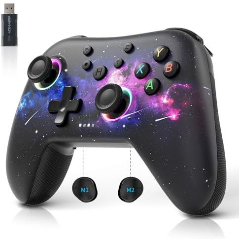 AceGamer Aurora 2.4G Bluetooth Controller Senza Fili per PC Windows/Switch/Stem/Ios/Android,Gamepad PC con a Effetto Hall, Pulsante Posteriore Programmabile, Attuatore Lineare Risonante (Galassia)