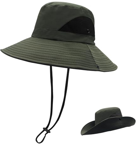 YAMEIZE Sommar herr fiskarhatt justerbar safarihatt vattentät UV-solhatt skydd camping vandring, Armégrön, 58-60